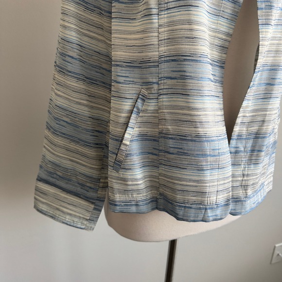 Chico's Blue Stripe Open Front Cardigan Jacket Adsel Chico's Size 1 Medium NWT - Picture 2 of 9